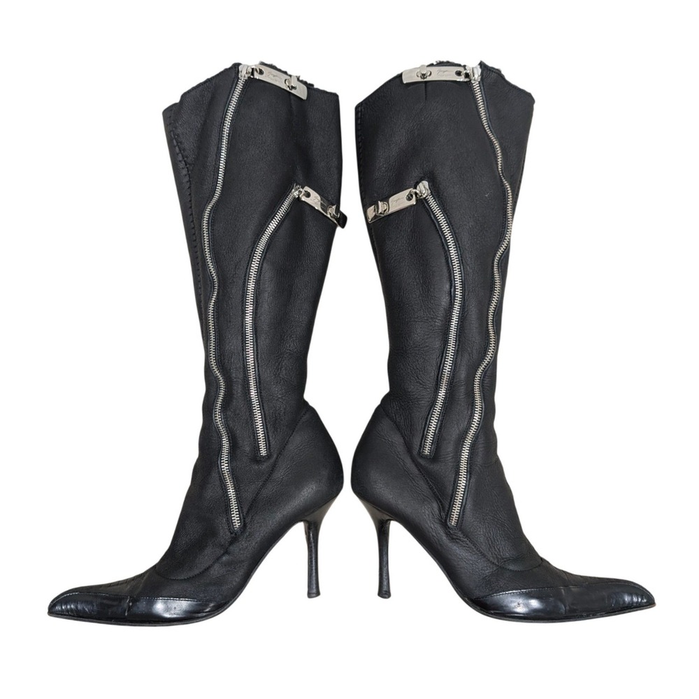 Giuseppe Zanotti Black Leather Biork 90 Zipped Knee High Boots Pointed Toe 39.5